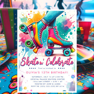Colourful Retro Roller Skate Birthday Invitation