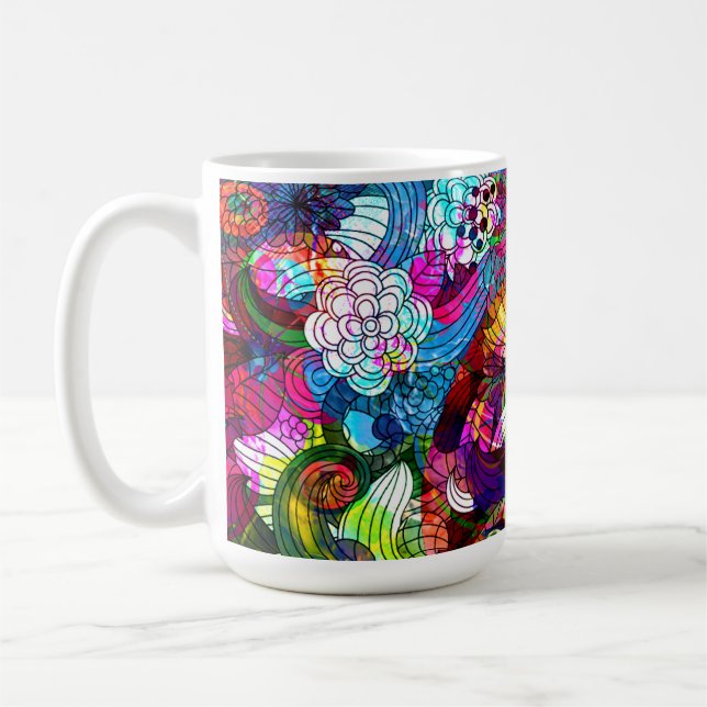 Colourful Retro Romantic Floral Collage Coffee Mug (Left)