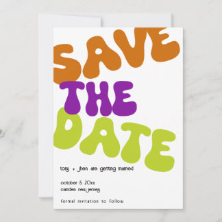 Colourful Retro Save the Date Wedding Announcement