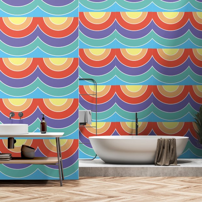 Colourful Retro Scallop Pattern Wallpaper (Bathroom)