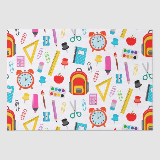 Colourful Retro School Supplies Tissue Paper (Front)