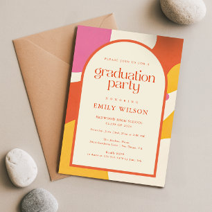 Colourful Retro Script Arch Frame Graduation Announcement