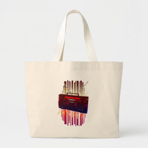 Colourful Retro Speaker Art with Neon Music Energy Large Tote Bag