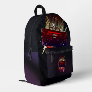 Colourful Retro Speaker Art with Neon Music Energy Printed Backpack