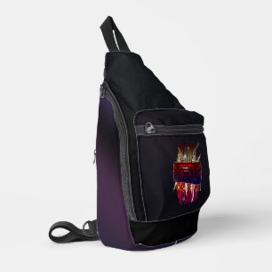 Colourful Retro Speaker Art with Neon Music Energy Sling Bag