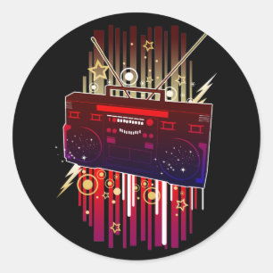 Colourful Retro Speaker Art with Neon Music Vibes Classic Round Sticker