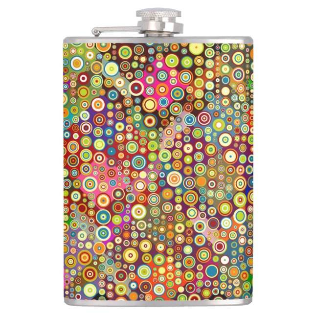 Colourful Retro Spots + your idea Hip Flask (Front)