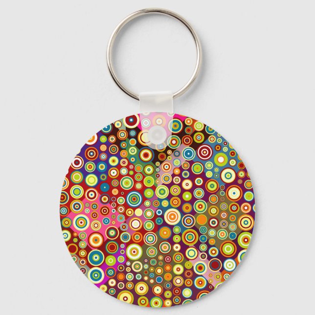 Colourful Retro Spots + your idea Key Ring (Front)