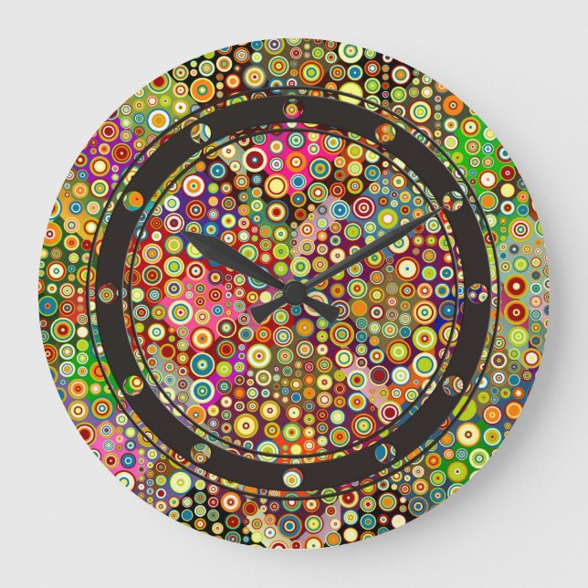 Colourful Retro Spots + your idea Large Clock (Front)