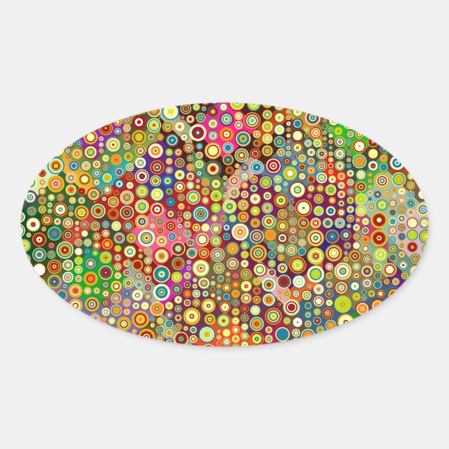 Colourful Retro Spots + your idea Oval Sticker (Front)