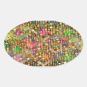 Colourful Retro Spots + your idea Oval Sticker