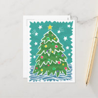 Colourful Retro Stamp Style Christmas Tree