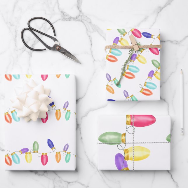 Colourful retro string lights  wrapping paper shee (Front)
