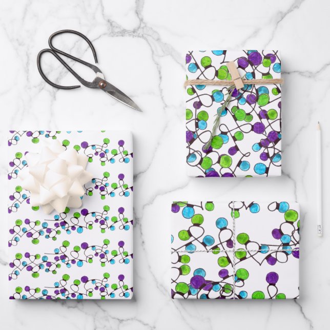 Colourful retro string lights  wrapping paper shee (Front)