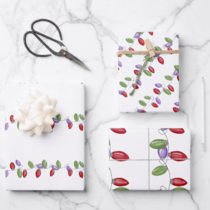 Colourful retro string lights  wrapping paper shee