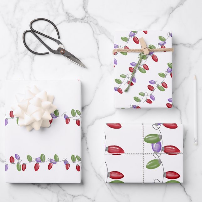 Colourful retro string lights  wrapping paper shee (Front)