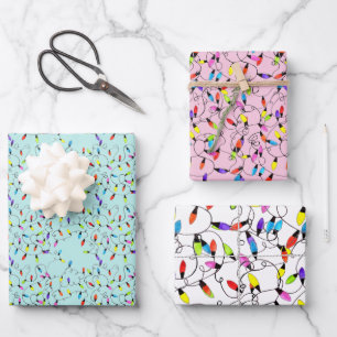 Colourful retro string lights  wrapping paper sheet