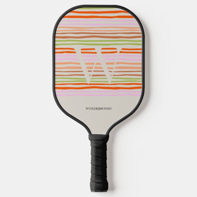 Colourful Retro Striped Custom Name Pickleball Paddle (Front)