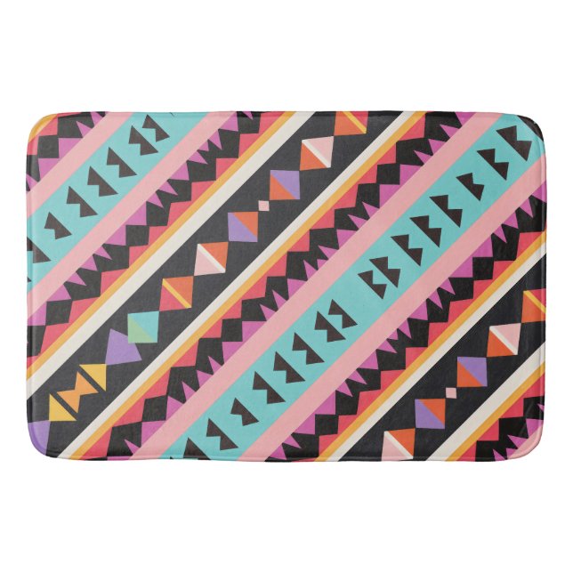 Colourful retro Striped Pattern mix Bath Mat (Front)