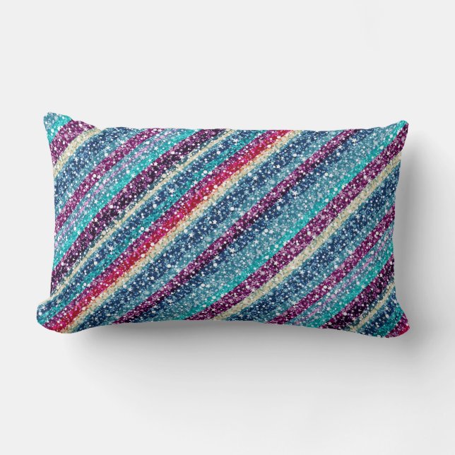 Colourful Retro Stripes Glitter Pattern 2 Blue Lumbar Cushion (Front)