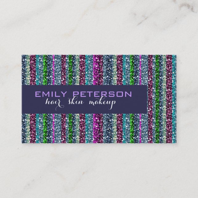 Colourful Retro Stripes Glitter Pattern Business Card (Front)