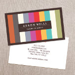 Colourful Retro Stripes Striped Business Card<br><div class="desc">Eye catching and memorable - colourful stripe design. Vertical stripe design in red,  pink,  yellow,  turquoise,  green,  grey,  rust and white.</div>