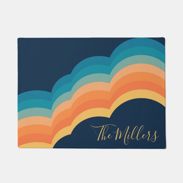 Colourful retro style clouds design doormat (Front)