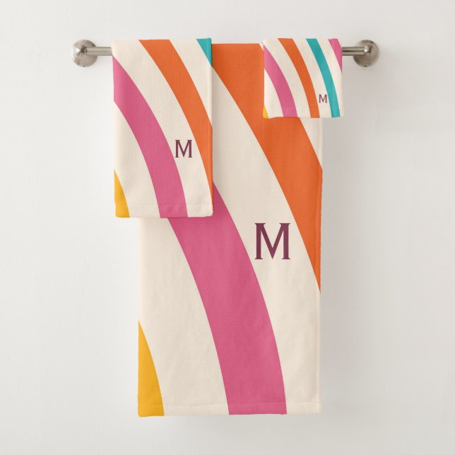 Colourful retro style curves bath towel set (Insitu)