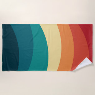 Colourful retro style curves design beach towel