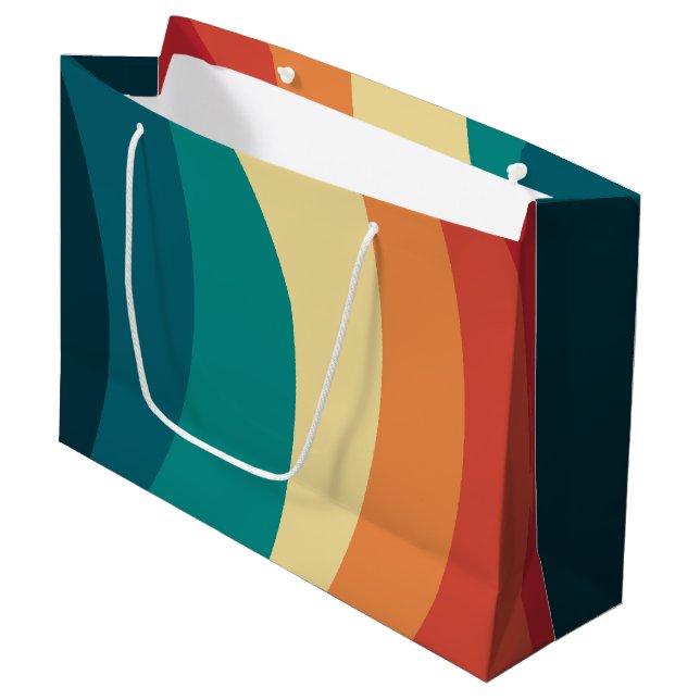 Colourful retro style curves design large gift bag (Front Angled)