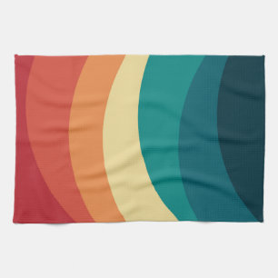 Colourful retro style curves design tea towel
