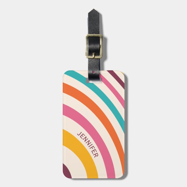 Colourful retro style curves luggage tag (Front Vertical)