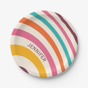 Colourful retro style curves paper plate