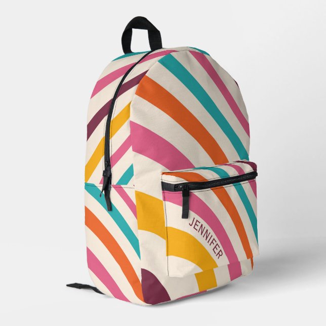 Colourful retro style curves  printed backpack (Back Corner Left)