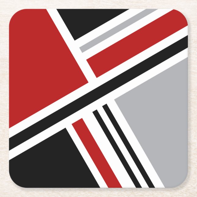 Colourful retro style design with geometric shapes square paper coaster (Front)