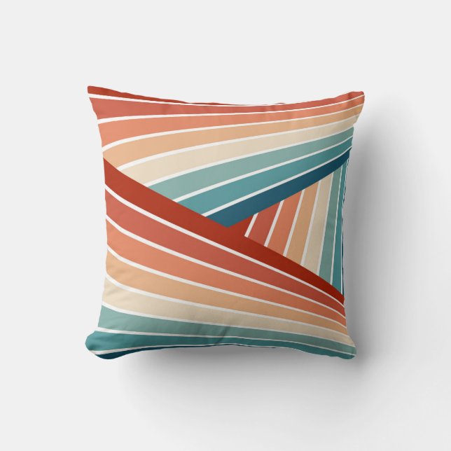 Colourful retro style diagonal rainbow design cushion (Front)