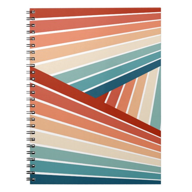 Colourful retro style diagonal rainbow design notebook (Front)