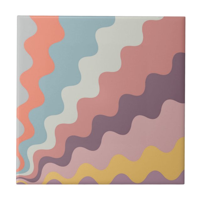 Colourful retro style diagonal waves tile (Front)