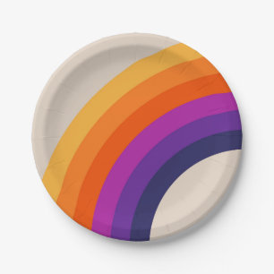 Colourful retro style rainbow art paper plate