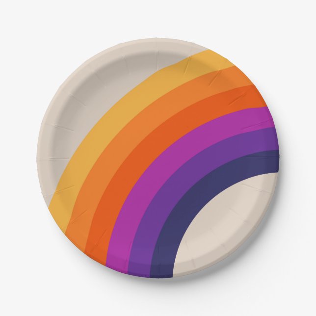 Colourful retro style rainbow art paper plate (Front)