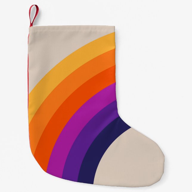 Colourful retro style rainbow art small christmas stocking (Front)