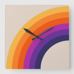 Colourful retro style rainbow art square wall clock