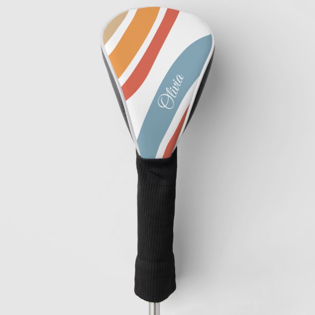Colourful retro style rainbow design golf head cover (Front)
