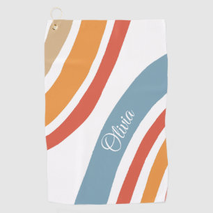 Colourful retro style rainbow design golf towel