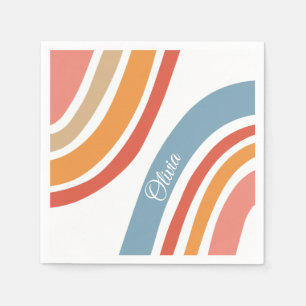 Colourful retro style rainbow design napkin