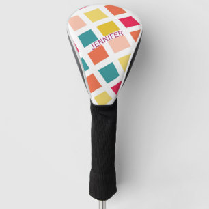 Colourful retro style squares design golf head cover