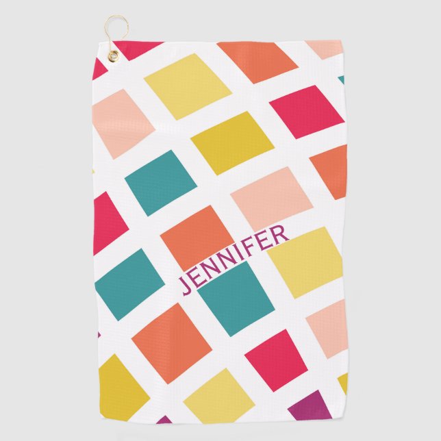Colourful retro style squares design golf towel (Front)