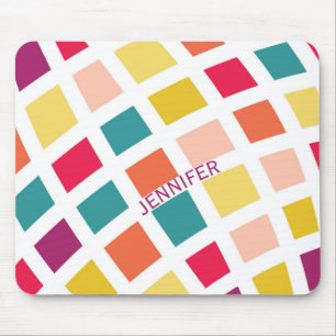Colourful retro style squares design mouse pad