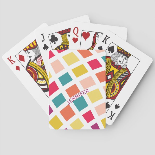 Colourful retro style squares design playing cards (Back)