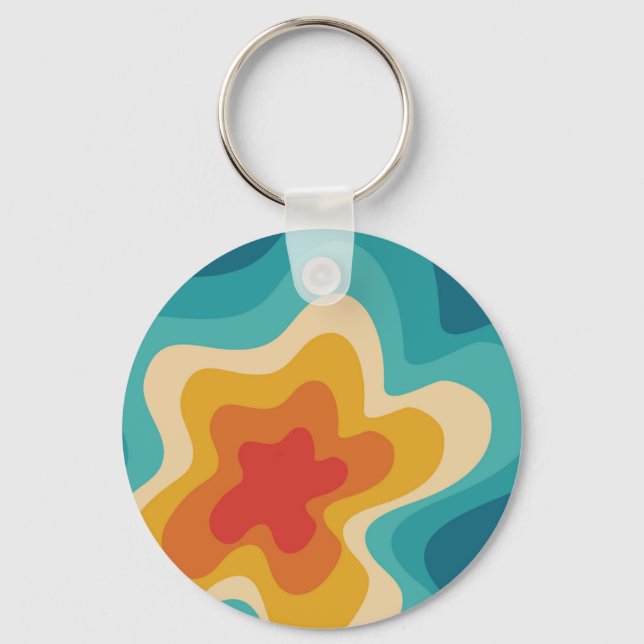Colourful retro style swirl design  key ring (Front)